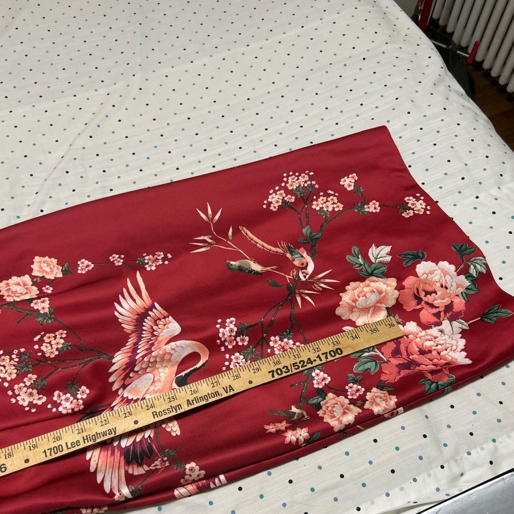 NWT New York & Company Asian Style Burgundy Bird and Floral Midi Dress - Picture 2 of 6